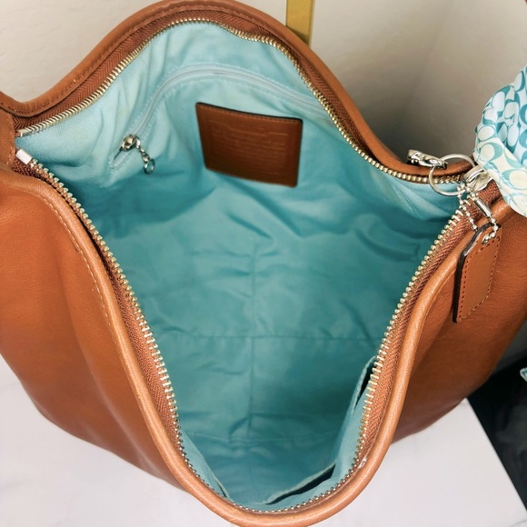 Coach Brown Hobo Bag with Blue Scarf Accent - Picture 8 of 11